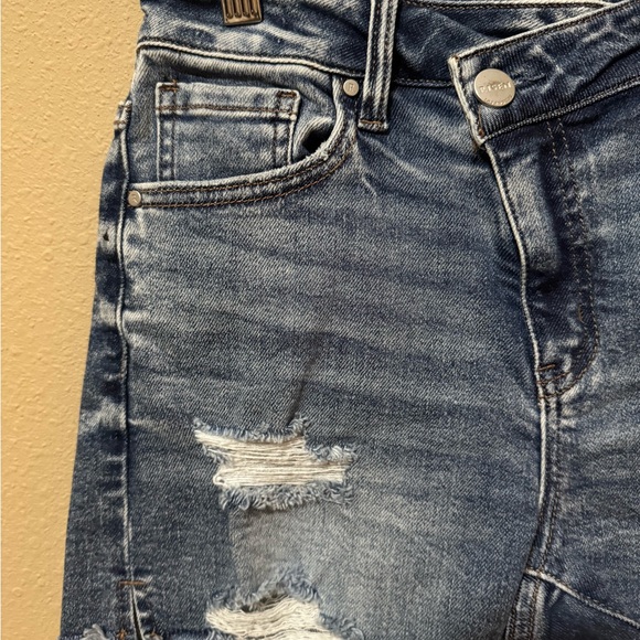 Risen Women's Dark Blue Distressed Jean Shorts - Picture 3 of 5